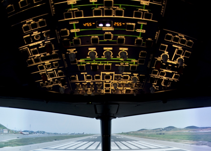 Simulador de vuelo dentro de un fuselaje real de un Airbus A320